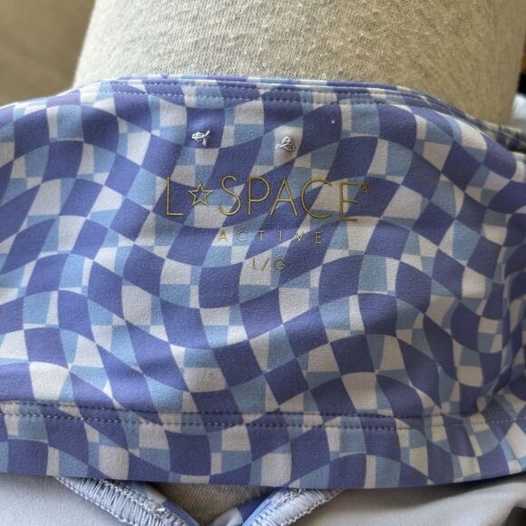 Revolve L*Space Womens L Twist Of Fate Sports Bra Purple Checkered Athletic Yoga - Picture 9 of 10